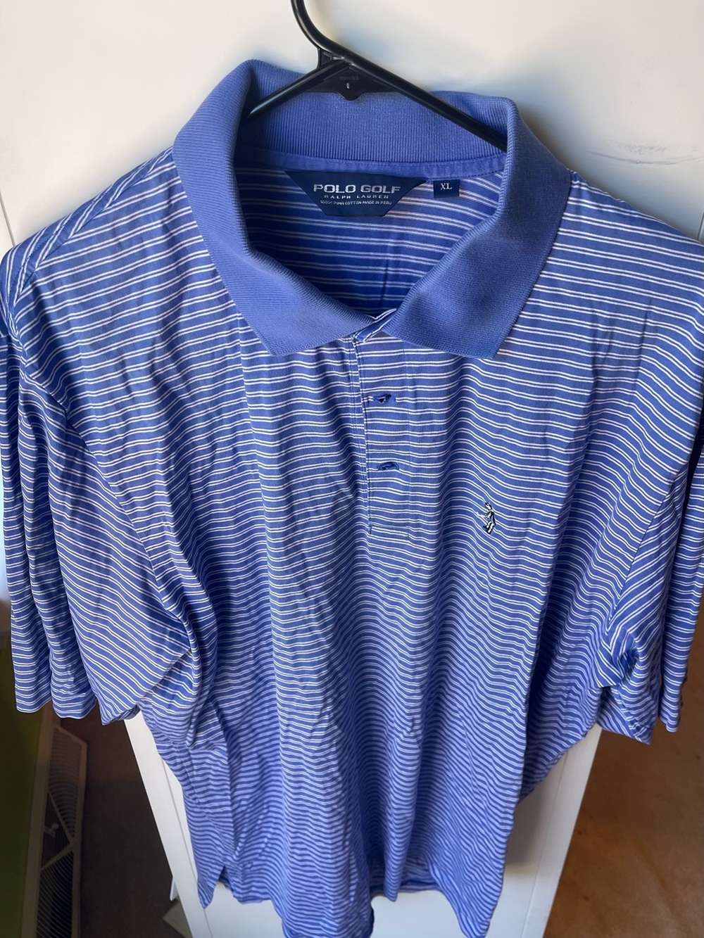 Ralph Lauren Blue and White Striped Polo Golf Shirt